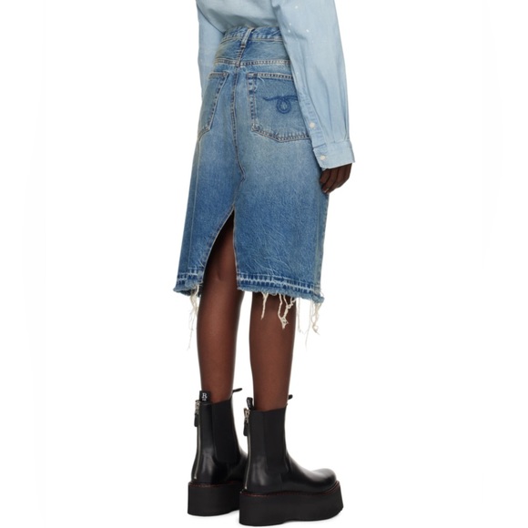 R13 Norbury blue denim distressed midi skirt - Picture 5 of 13